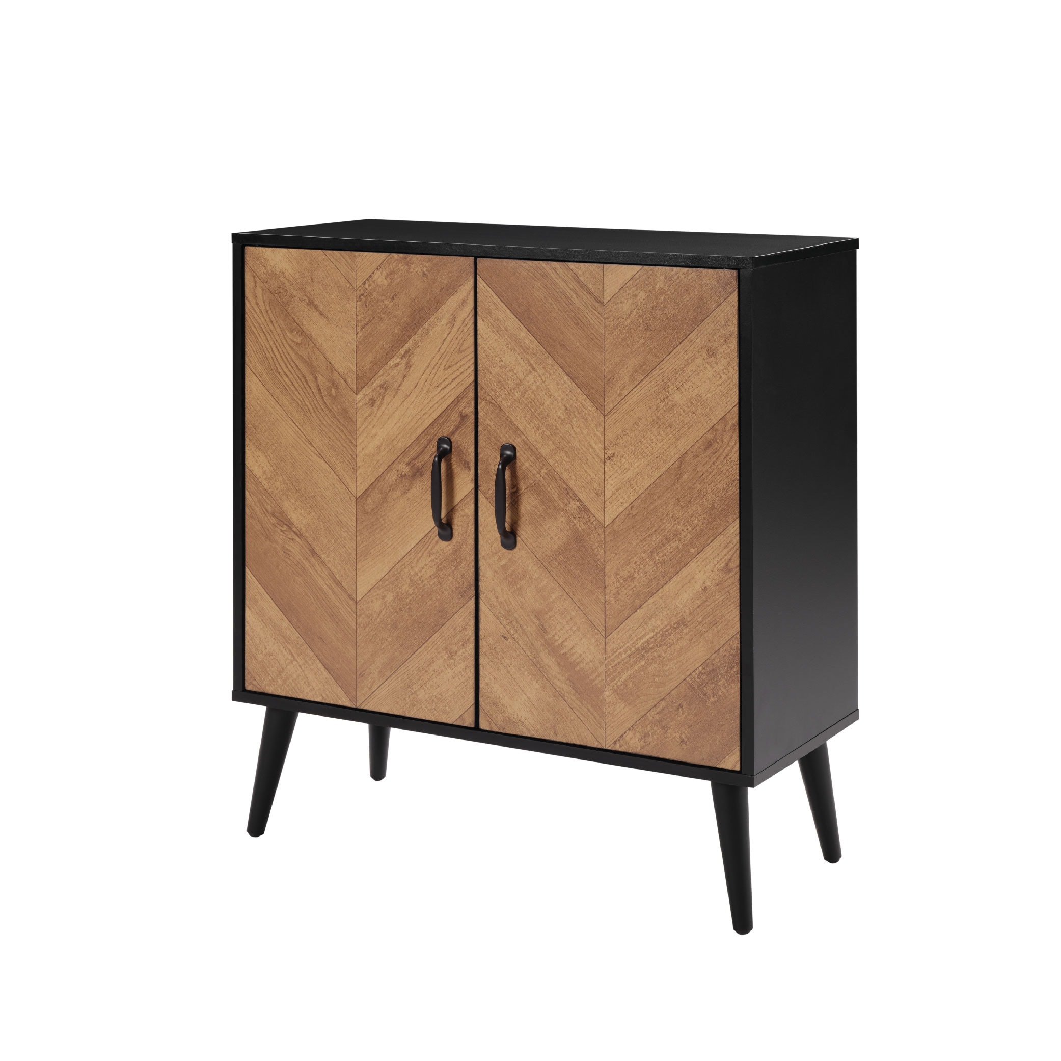 Accent Cabinet With Adjustable Shelf, Kitchen Storage Cabinet With Herringbone Design, Black Sideboard For Living Room, Kitchen, Entryway_voghion.com